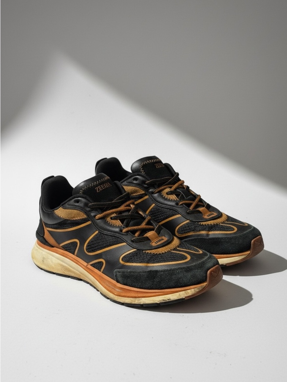 Zegna Black & Cognac Leather Mesh Luxury
Sneakers Men's US 10EU 9